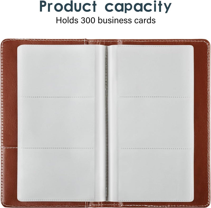 DMFLY Leather Professional Business Card Holder Organizer Book - 300 Card Capacity Premium PU Folder with Soft Cover, Name Card Credit Cards Binder for Men/Women, Red Brown - Image 5